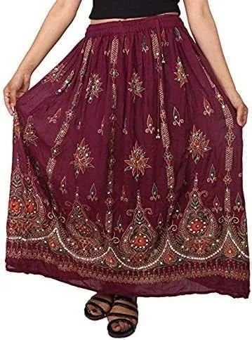 Indian Women Tie Dye Yoga Trend Women's Sequined Crinkle Broomstick Gypsy Long Skirt