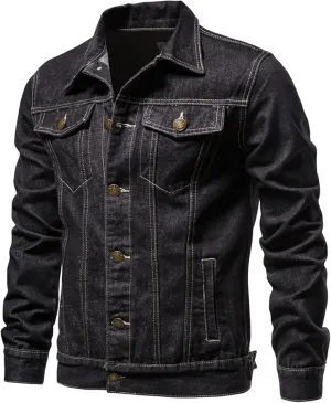 Jean Jacket For Men, Men'S Casual Workwear Long Sleeve Lapel Collar Denim Jacket Loose Multi Pocket Coat