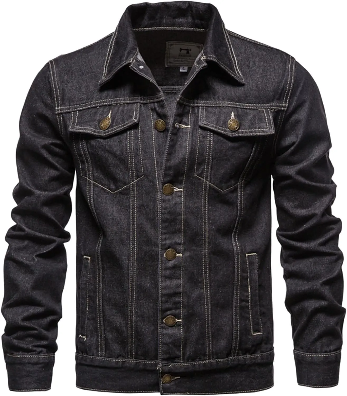 Jean Jacket For Men, Men'S Casual Workwear Long Sleeve Lapel Collar Denim Jacket Loose Multi Pocket Coat