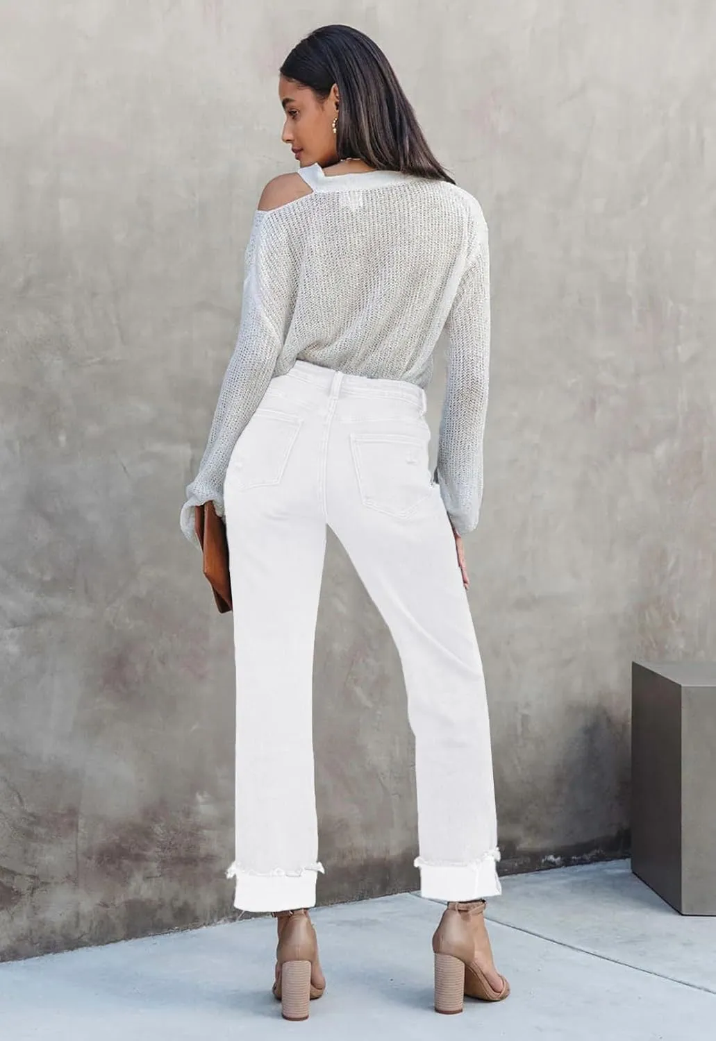 Jeans for Women Trendy High Waisted Corssover Boyfriend Jeans Distressed Stretchy Denim Pants