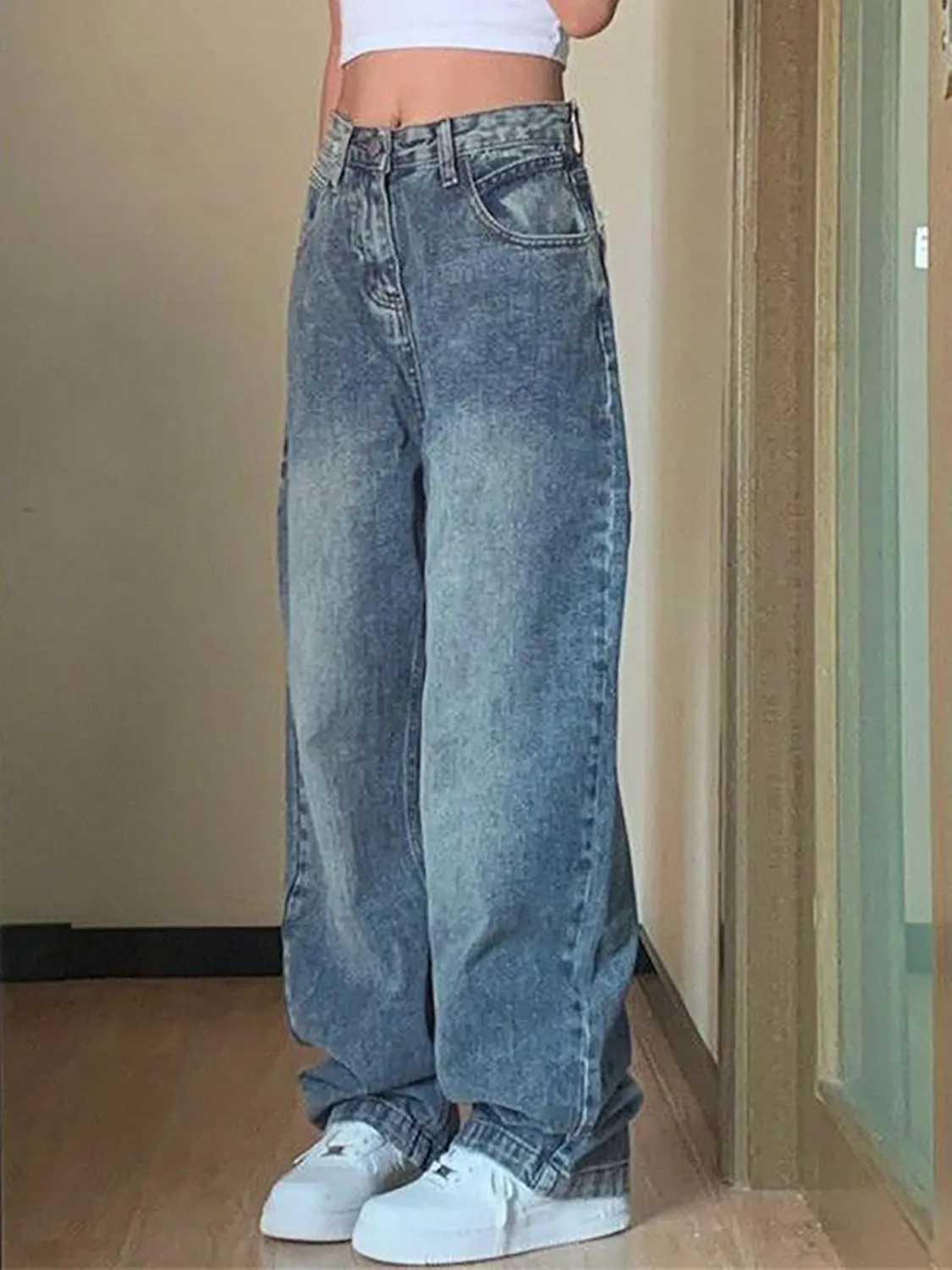 Jeans for Women Wide Leg Baggy Jeans Low Waist Vintage Loose Boyfriend Denim Pants Y2K