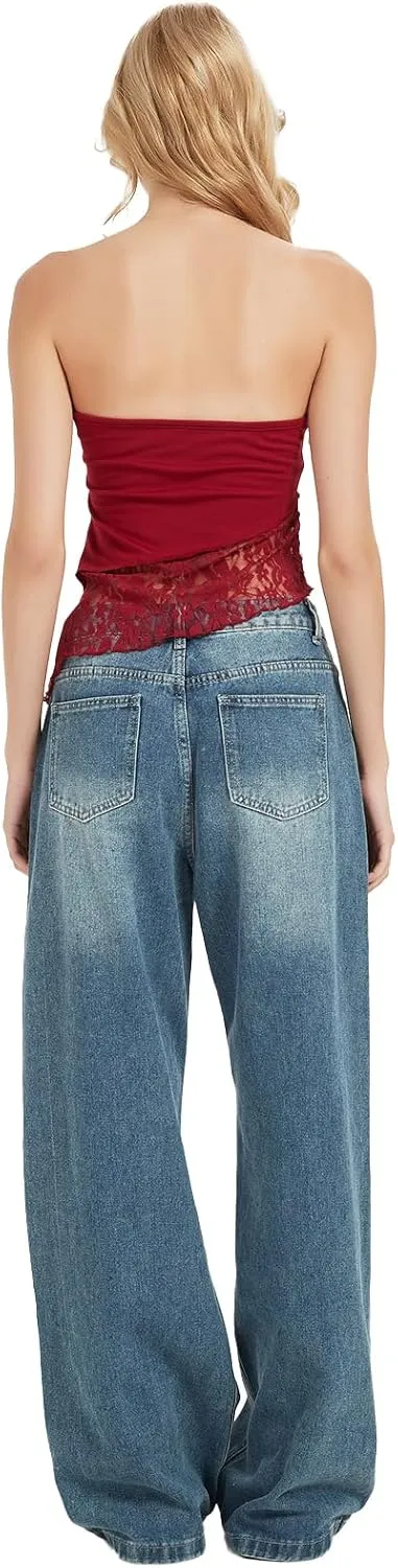 Jeans for Women Wide Leg Baggy Jeans Low Waist Vintage Loose Boyfriend Denim Pants Y2K
