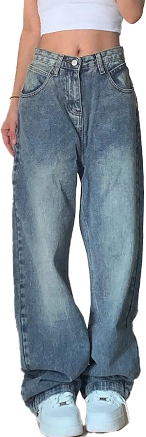 Jeans for Women Wide Leg Baggy Jeans Low Waist Vintage Loose Boyfriend Denim Pants Y2K