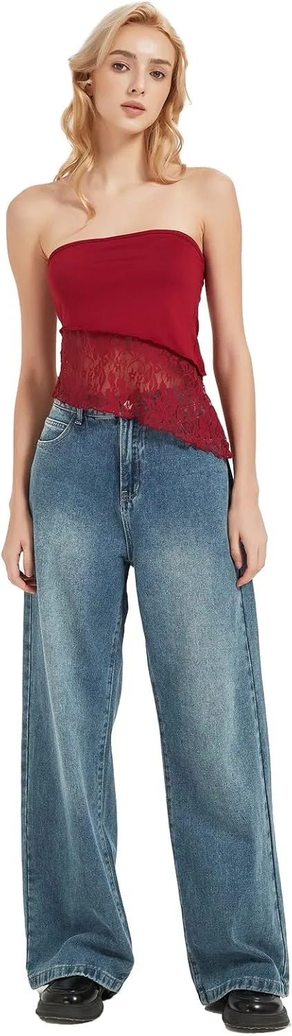 Jeans for Women Wide Leg Baggy Jeans Low Waist Vintage Loose Boyfriend Denim Pants Y2K