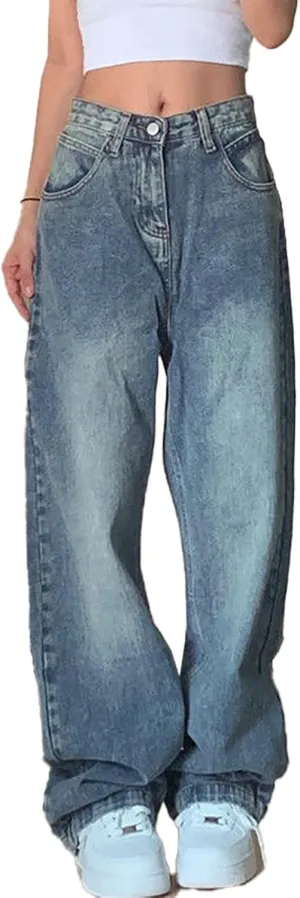 Jeans for Women Wide Leg Baggy Jeans Low Waist Vintage Loose Boyfriend Denim Pants Y2K