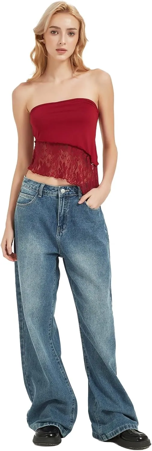 Jeans for Women Wide Leg Baggy Jeans Low Waist Vintage Loose Boyfriend Denim Pants Y2K