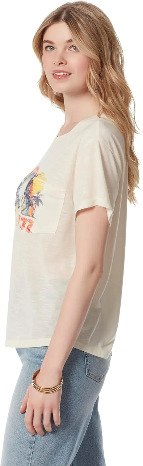 Jessica Simpson Women's Harlow Crew Neck Single Chest Pocket Tee Shirt Standard