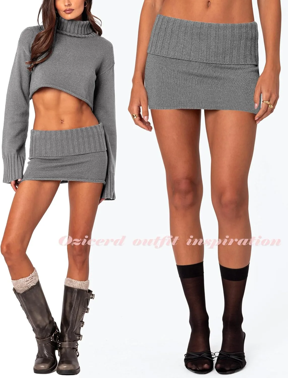 Knit Bodycon Mini Skirts for Women High Waisted Fold Over Low Rise Y2k Cute Short Skirt Wrap Pencil Skirt Skort