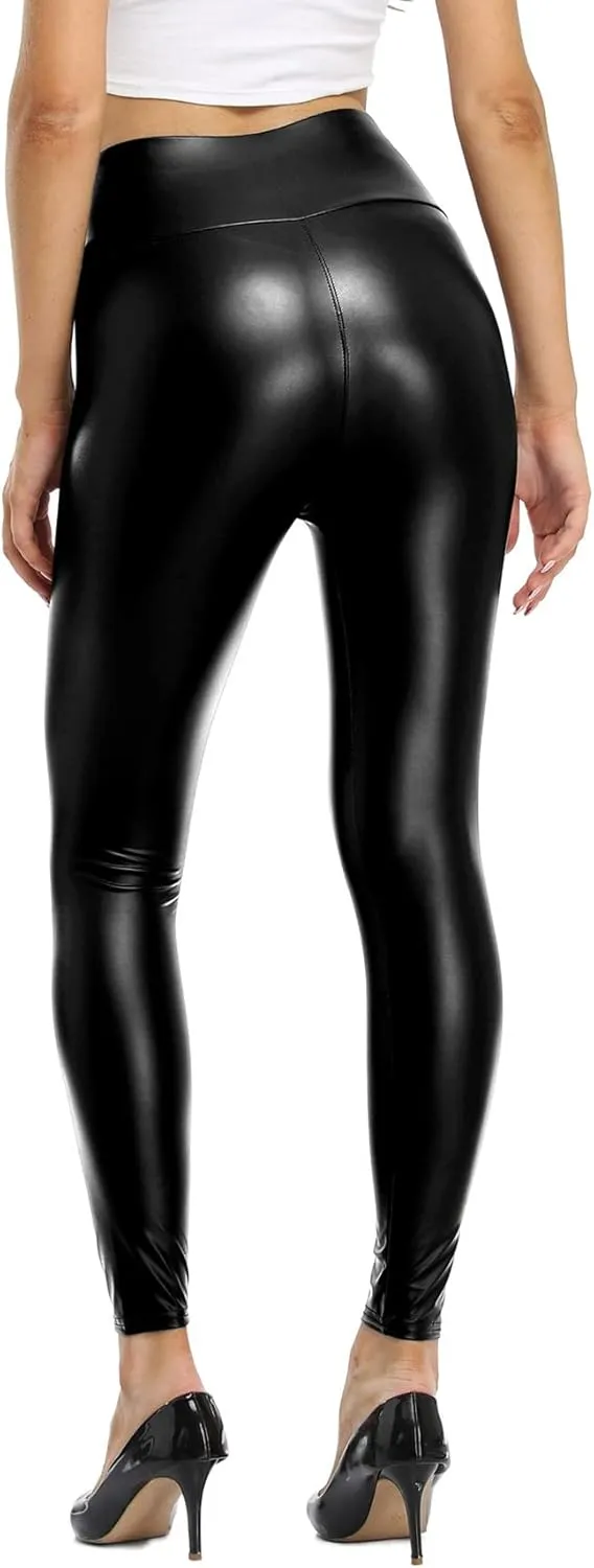 Kotii Women's Soft Faux Leather Leggings High Waisted Leather Pants PU Slim Pleather Pants Tights
