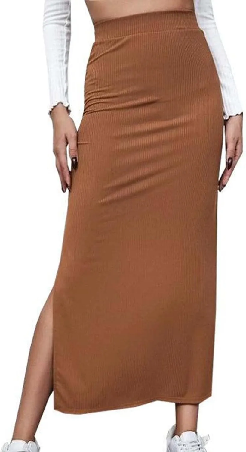 Ladies Skorts Skirt for Women Ribbed Wrap Slit Pencil Criss Cross Basic Maxi Long Skorts 2025 Regular Fit