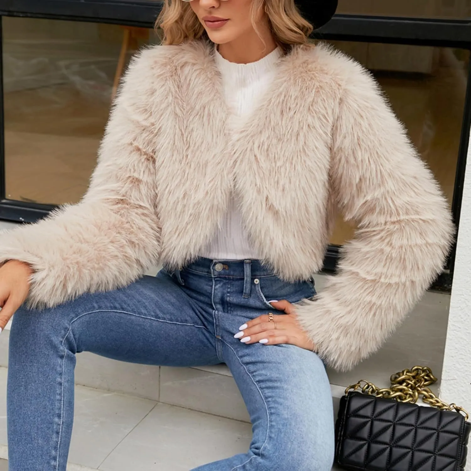 LCMTWX Faux Fur Coat Women Fashion Faux Superficial Knowledge Long Sleeve Fleece Shaggy Lightweight Fall Faux Fur Ken Fur