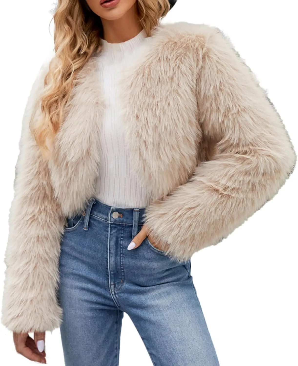 LCMTWX Faux Fur Coat Women Fashion Faux Superficial Knowledge Long Sleeve Fleece Shaggy Lightweight Fall Faux Fur Ken Fur