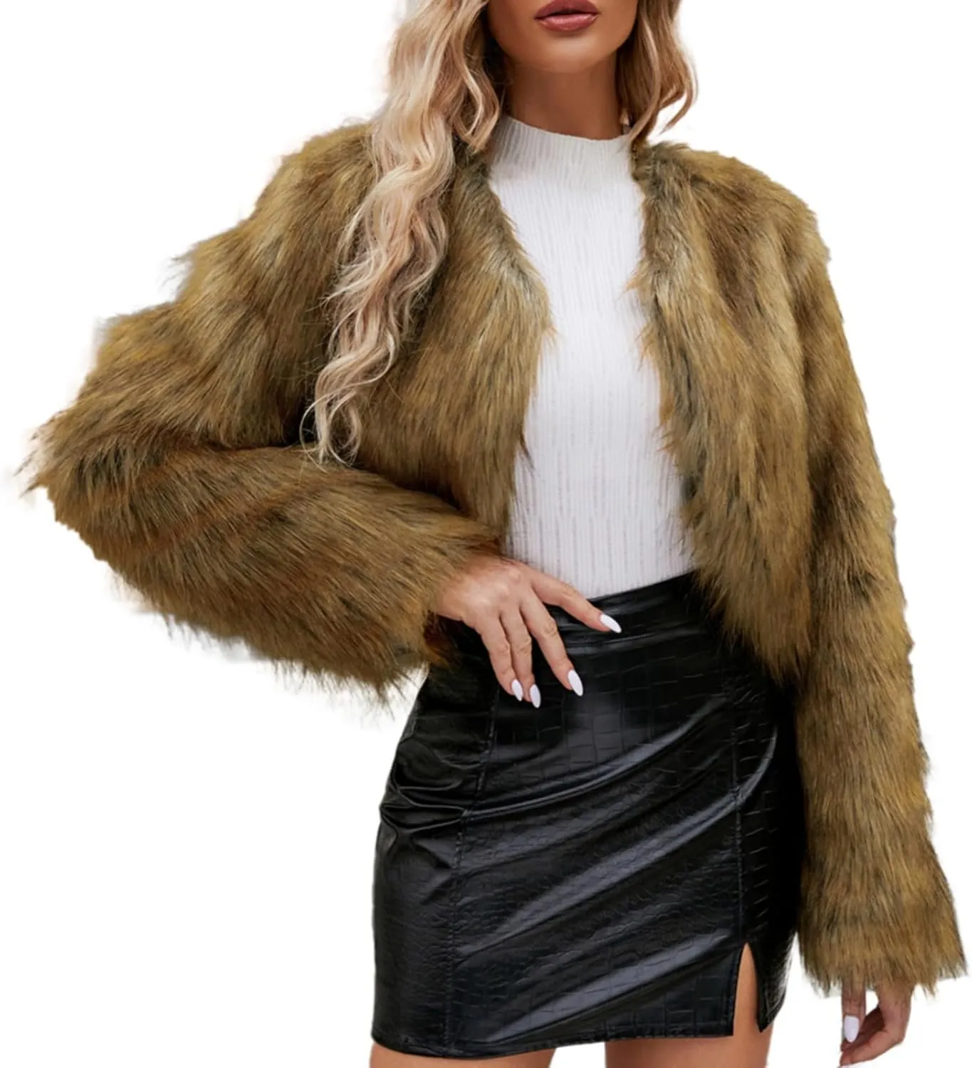 LCMTWX Faux Fur Coat Women Fashion Faux Superficial Knowledge Long Sleeve Fleece Shaggy Lightweight Fall Faux Fur Ken Fur