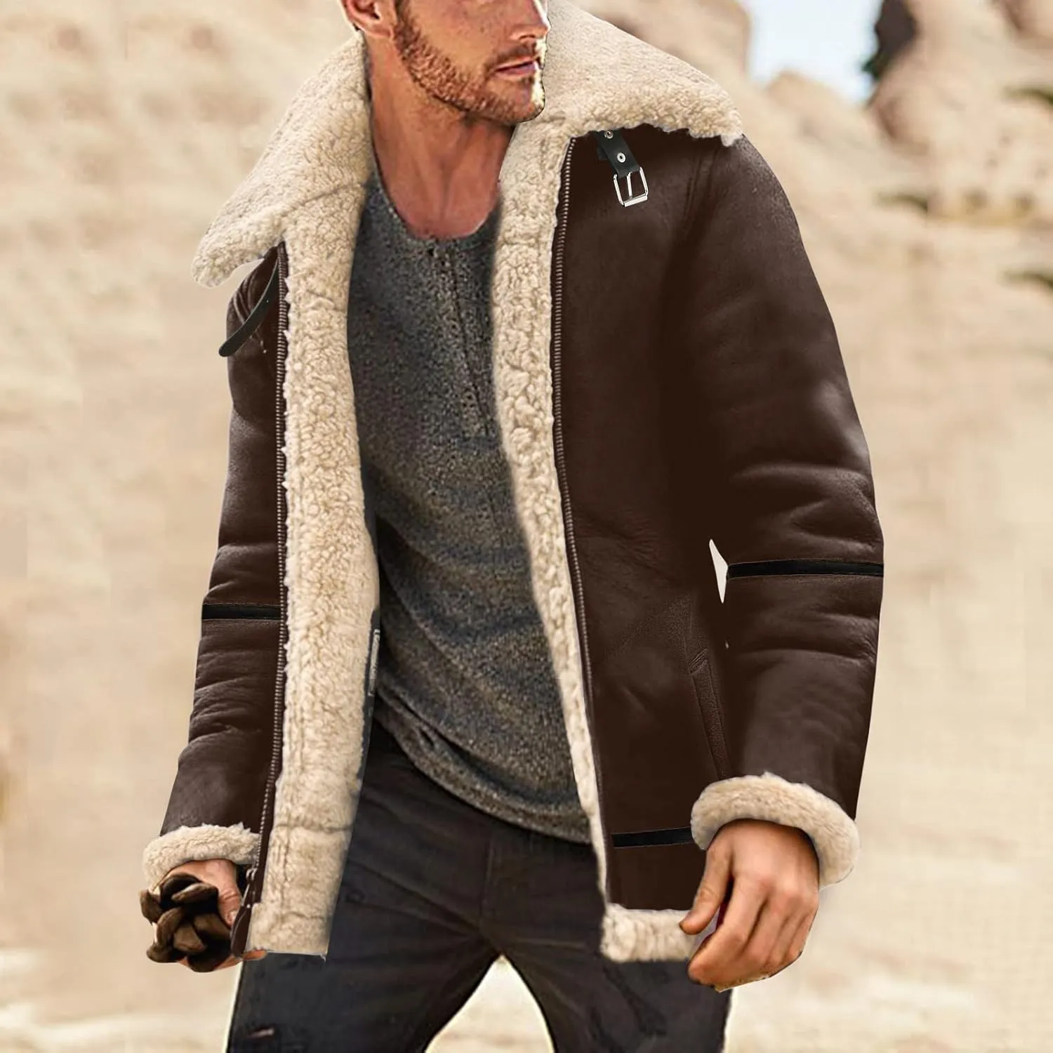LCMTWX Men's Thick Thermal Winter Jacket Stand Collar Knitted Splice Sweater Coat Casual Cardigan Stylish Mens Puffer