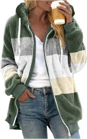 LCMTWX Womens 2023 Winter Fuzzy Fleece Jacket Artificial Wool Zipper Drawstring Solid Oversized Fuzzy Fleece Fluffy Fall