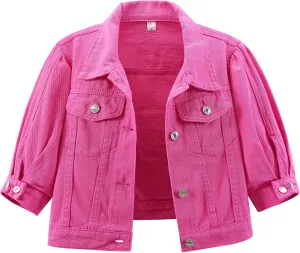 LifeShe Women's Short Sleeve denim jacket Shirt Puff Sleeve Cropped jean Jackets Shacket