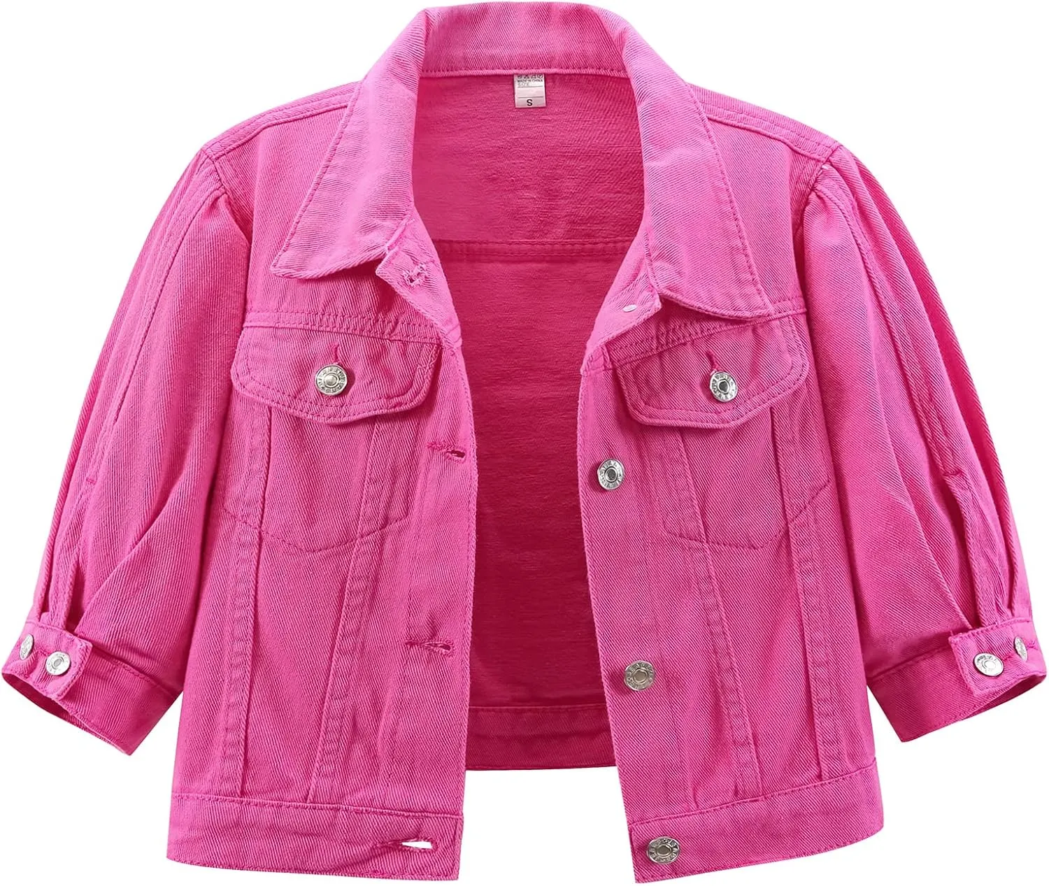 LifeShe Women's Short Sleeve denim jacket Shirt Puff Sleeve Cropped jean Jackets Shacket