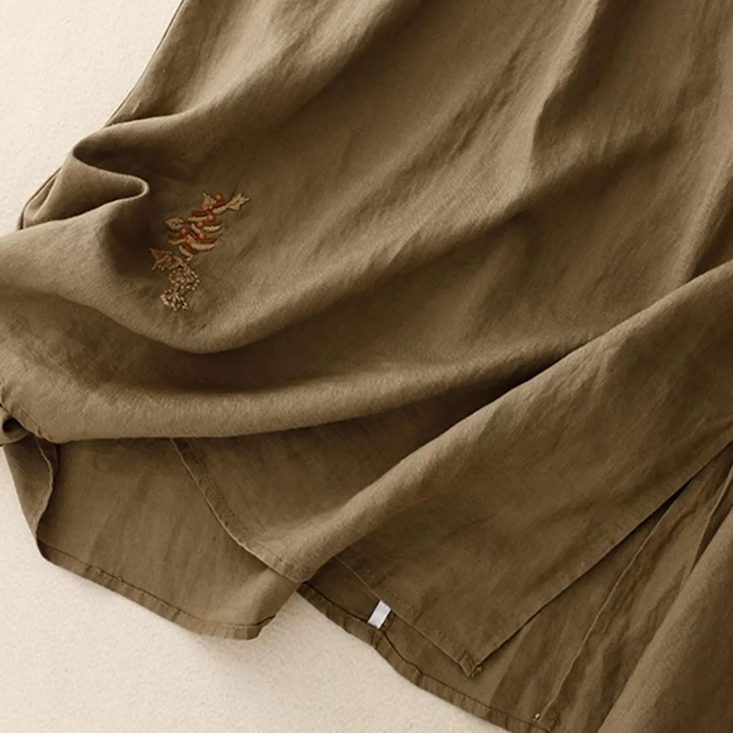 Linen A Line Skirt for Women Casual Elastic Waist Cotton Maxi Skirts Embroidered Boho Summer Skirt