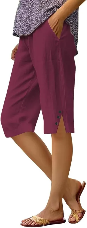 Linen Pants Cropped Pants Cotton Linen Elastic Waist Trousers Casual Loose Business Work Lounge Long Trousers