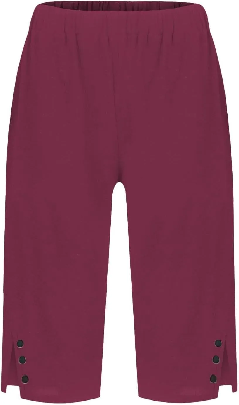 Linen Pants Cropped Pants Cotton Linen Elastic Waist Trousers Casual Loose Business Work Lounge Long Trousers