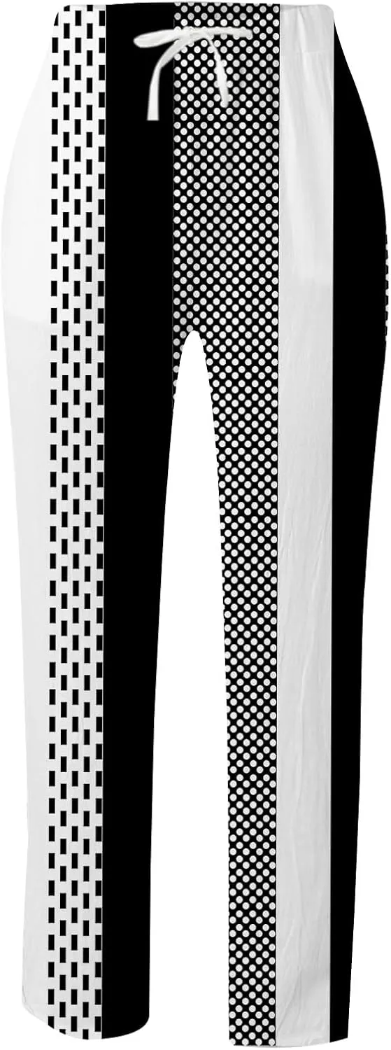 Linen Pants for Women 2025 Summer High Waist Elastic Straight Leg Lounge Pant Color Block Lightweight Beach Trousers