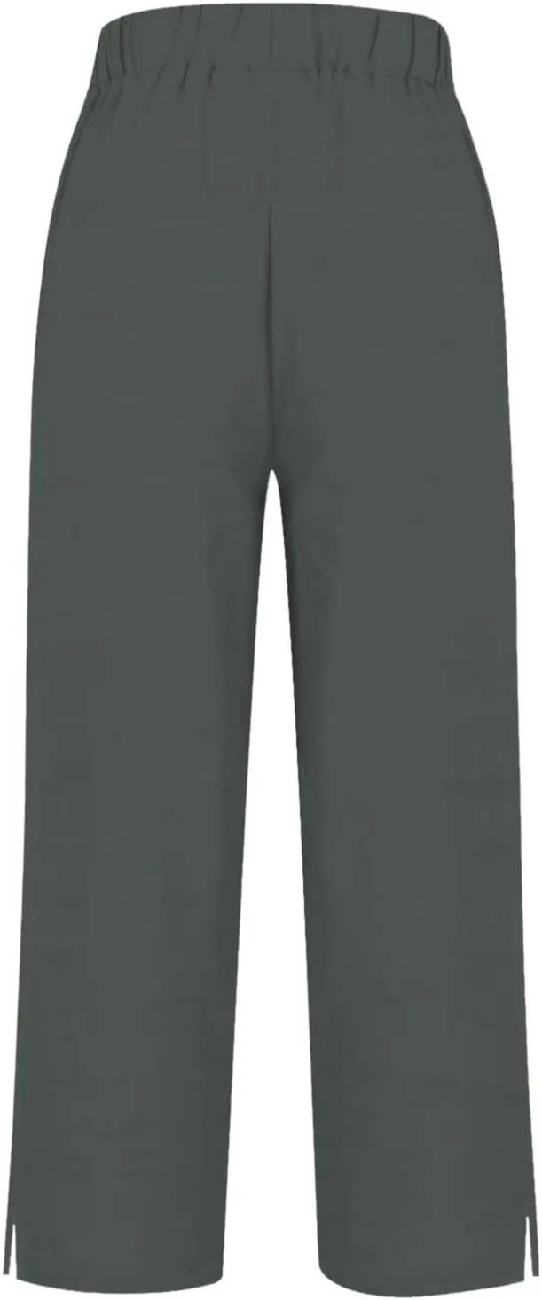 Linen Pants for Women Elastic Pants Long Linen Women Cotton Casual Slit Trouser Pants with Pockets Summer 2025
