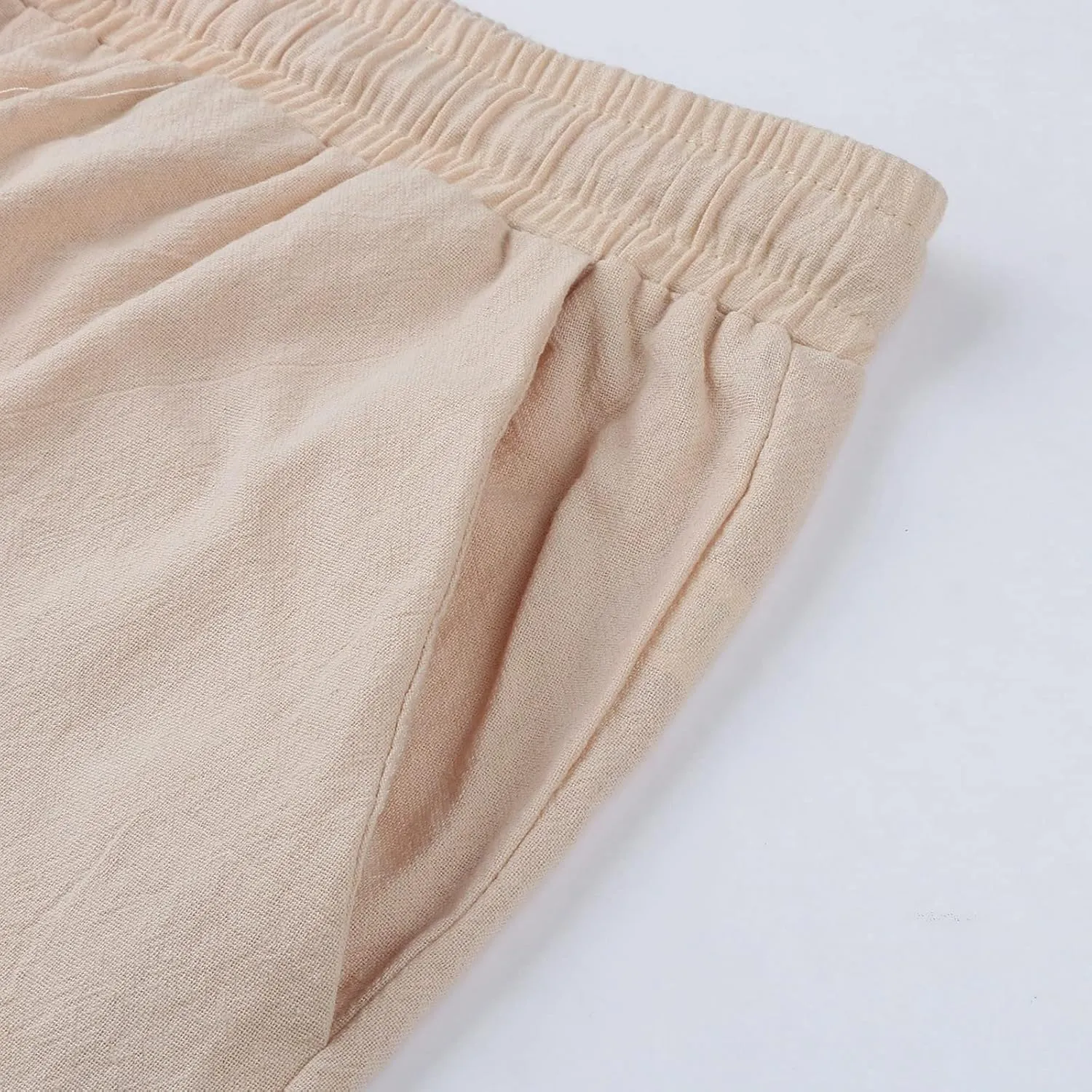 Linen Pants for Women Summer Casual Solid Color Loose Fit Palazzo Trousers Stretch Wide Leg Pants Cropped Pants