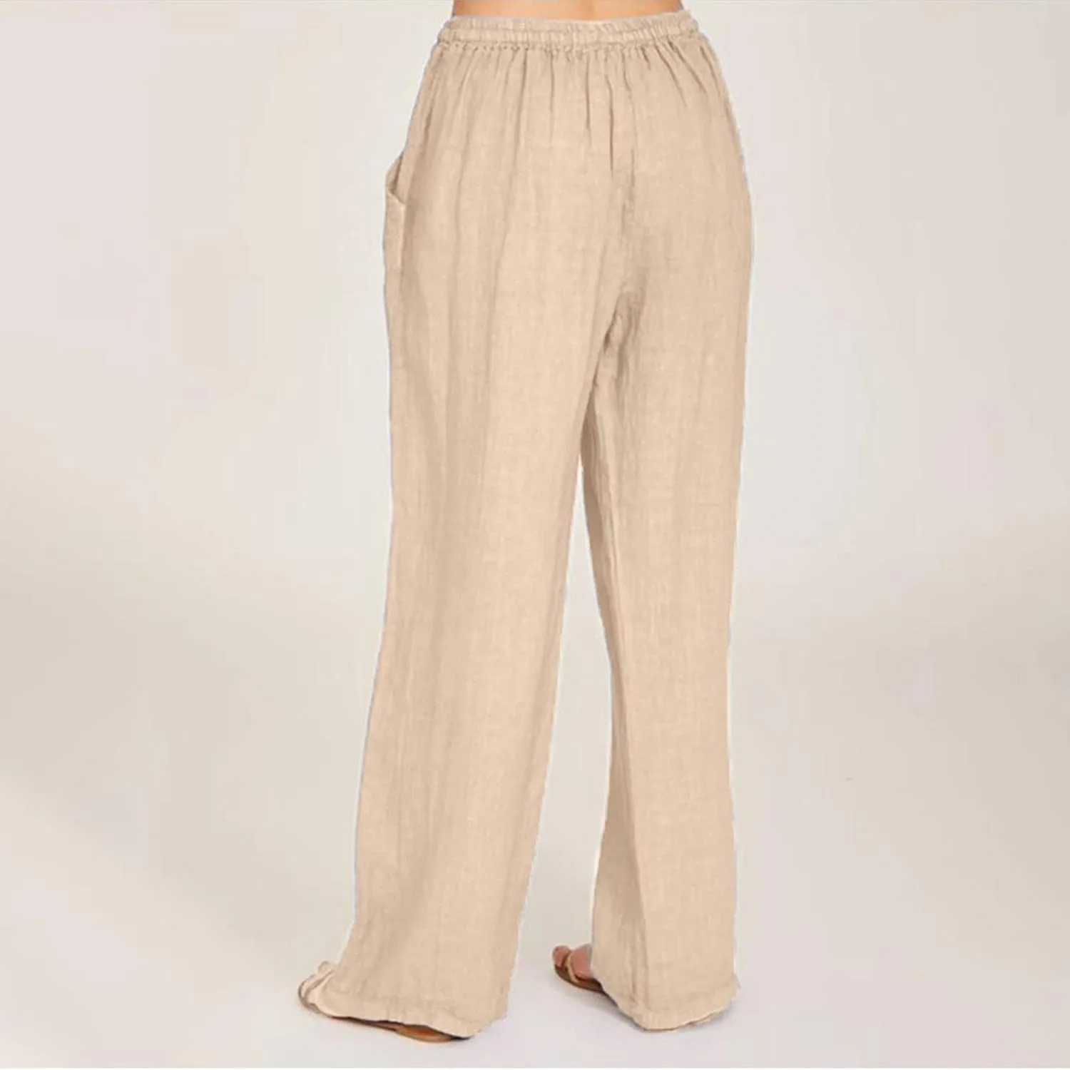 Linen Pants for Women Summer Casual Solid Color Loose Fit Palazzo Trousers Stretch Wide Leg Pants Cropped Pants