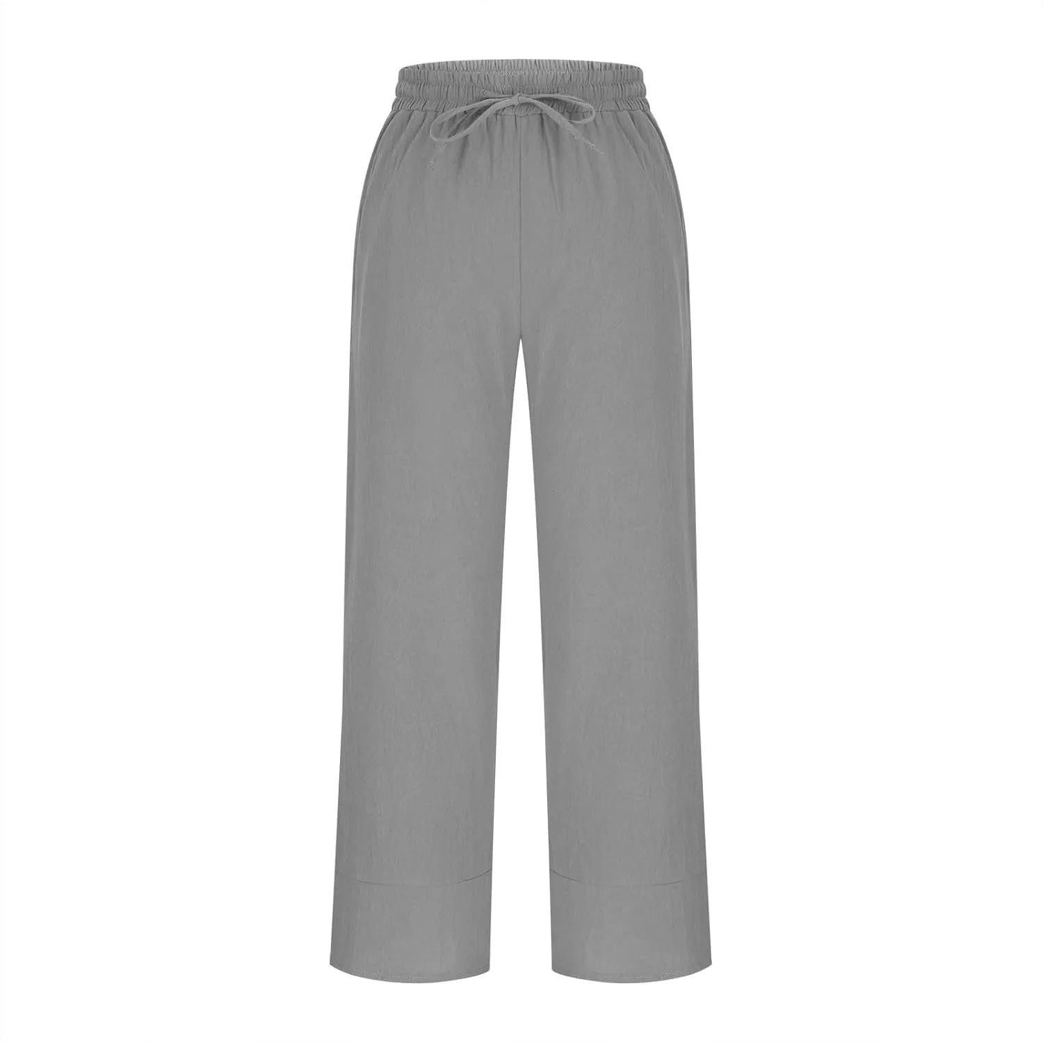 Linen Pants for Women Summer High Waist Drawstring Wide Leg Pants Baggy Cotton Cropped Lounge Trousers with Pockets