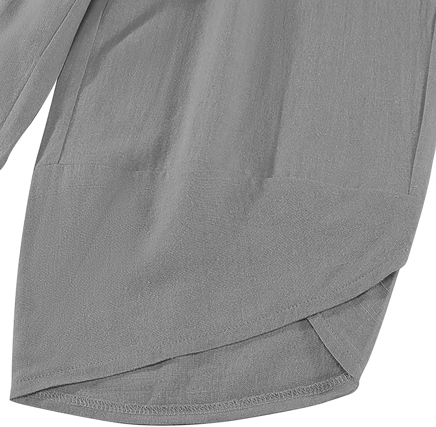 Linen Pants for Women Summer High Waist Drawstring Wide Leg Pants Baggy Cotton Cropped Lounge Trousers with Pockets