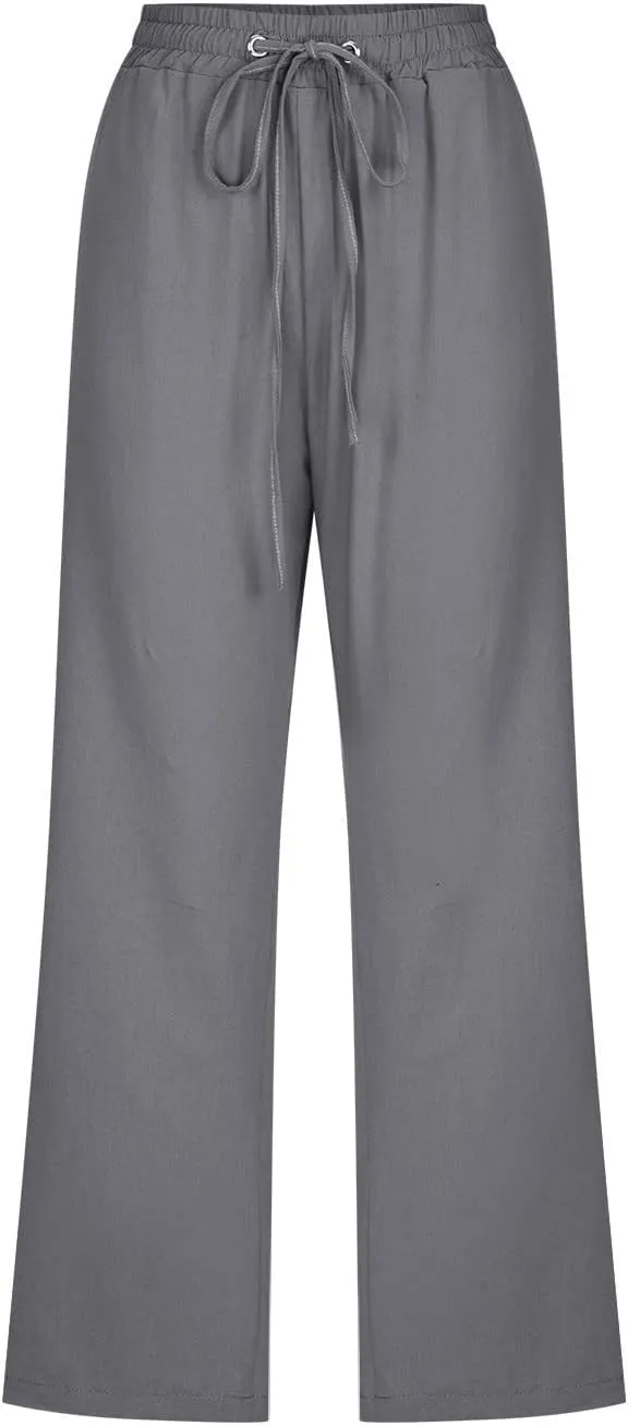 Linen Pants Women White Linen Pants Women Summer Pants 2024 Wide Leg Pants Woman Elastic Drastring Capris Trousers