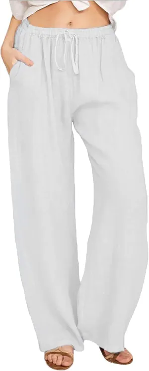 Linen Summer Pants Women 2025 Trendy Casual High Waist Drawstring Loose Slacks Lightweight Long Palazzo Gauze Trousers