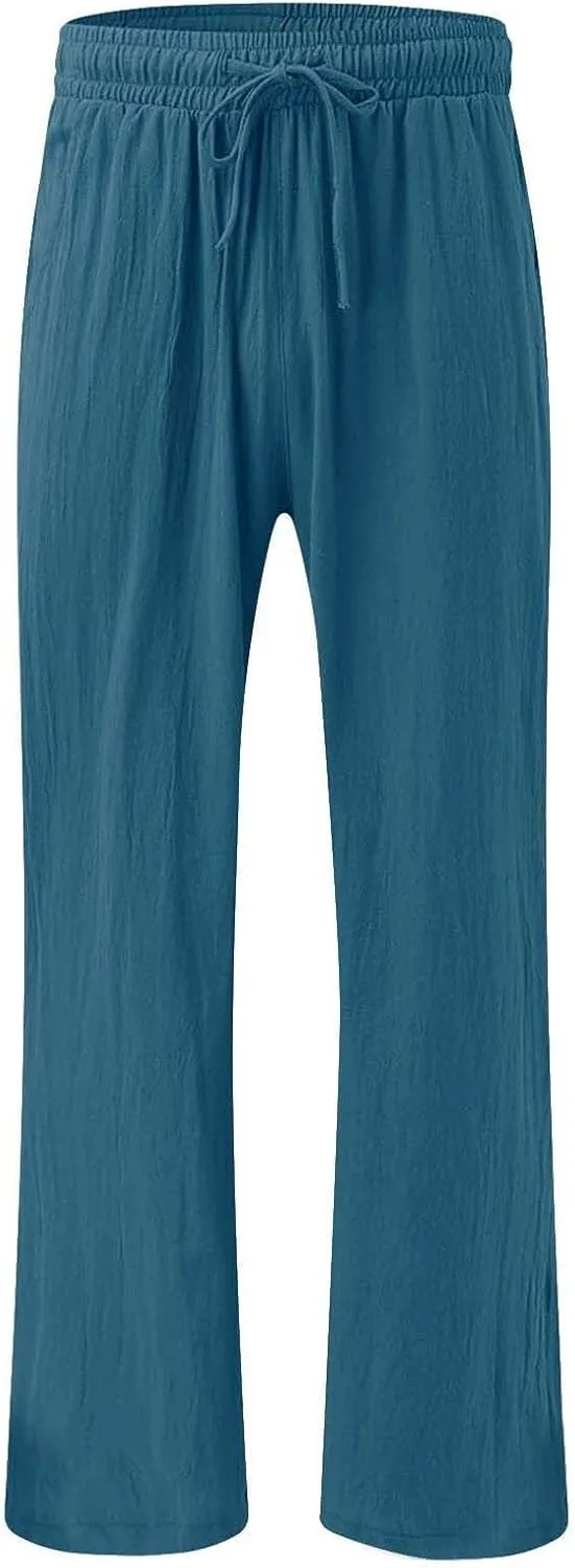Linen Wide Leg Pants for Women Summer Casual High Waisted Palazzo Pants Boho Beach Vacation Trousers with Pockets
