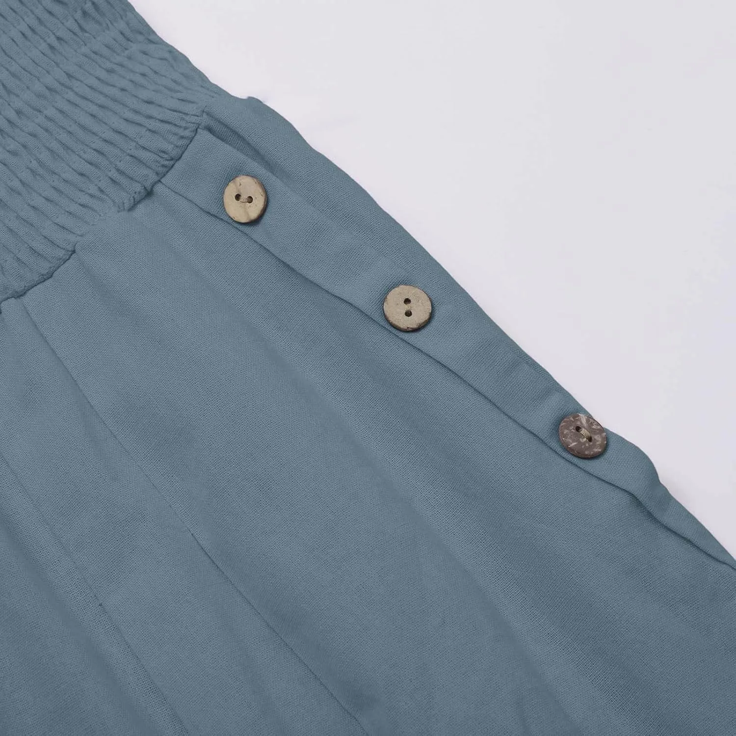 Linen Wide Leg Pants for Women Summer Casual Pleated Elastic High Waistband Palazzo Trousers Beach Yoga Trousers with Pockets