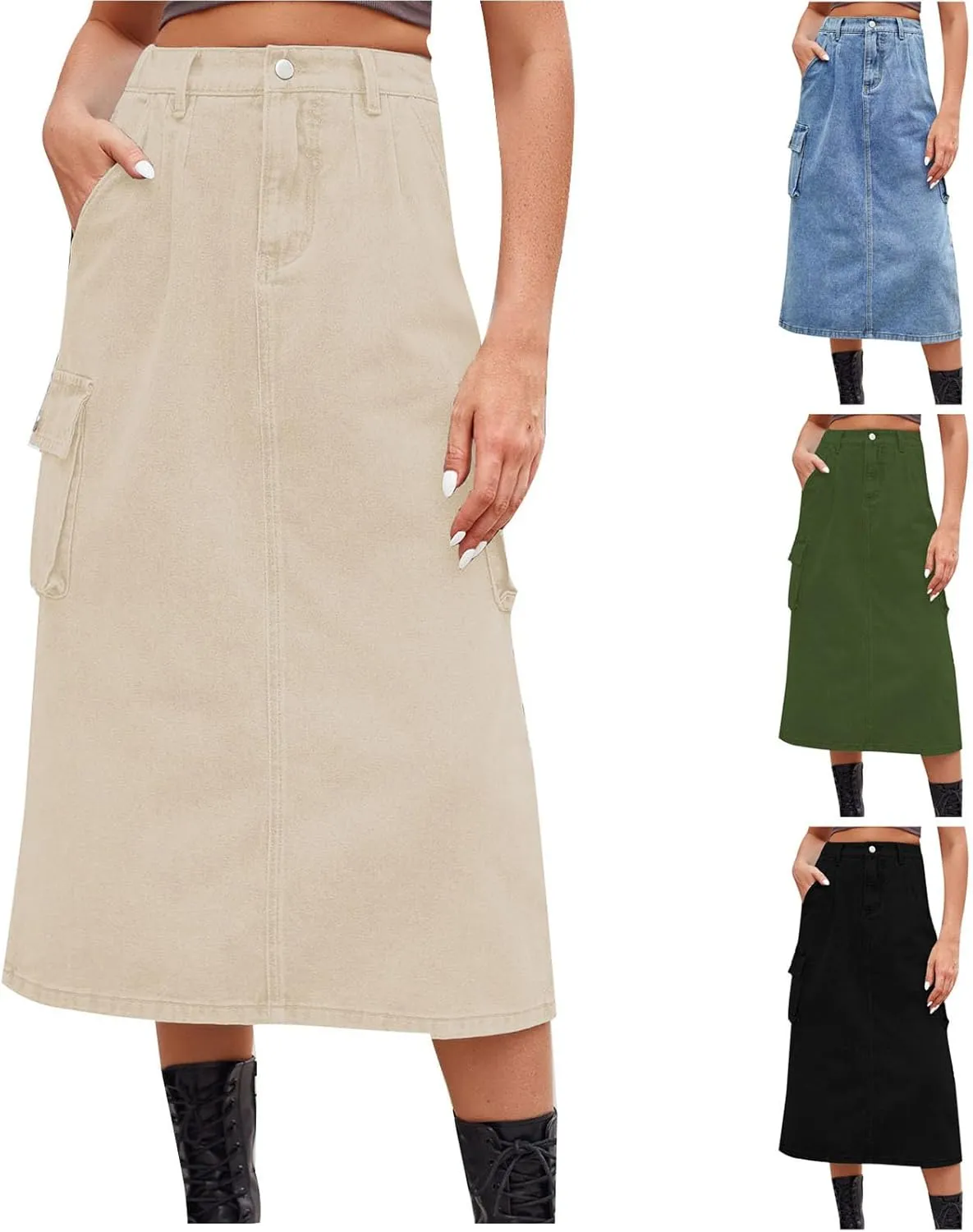 Long Jean Skirt for Women Cowgirl Y2K Cargo Skirt High Waisted Pencil Skirt Casual A-Line Midi Skirt with Pockets