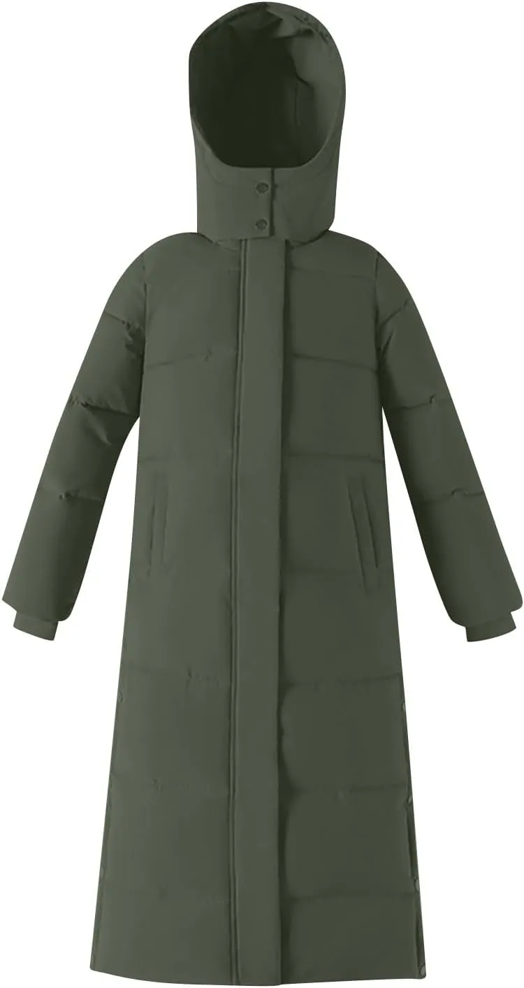 Long Puffer Coat Women Ankle Length Winter Warm Down Jacket Trendy Thick Padded Parkas Overcoat with Hood Pockets