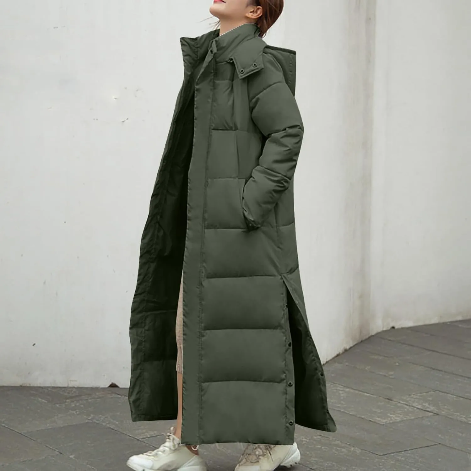 Long Puffer Coat Women Ankle Length Winter Warm Down Jacket Trendy Thick Padded Parkas Overcoat with Hood Pockets