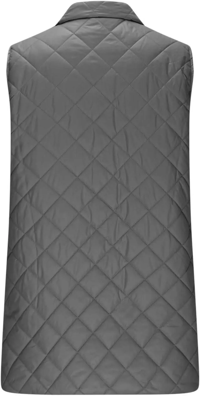 Long Puffer Vest Womens Winter Ultra Light Quilted Long Down Vest Stand Collar Full Zip Pockets Black Outerwear Vest