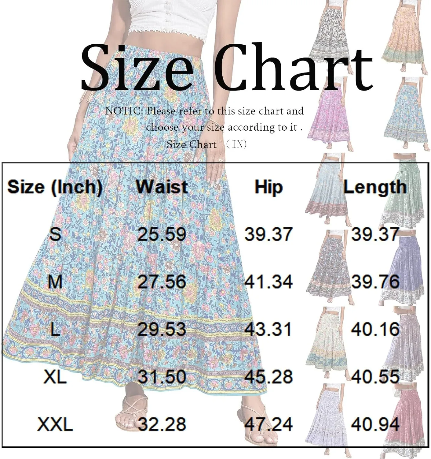 Long Skirts for Women 2025 Smocked Elastic High Waisted Skirts Boho Flowy A Line Tiered Floral Maxi Skirt