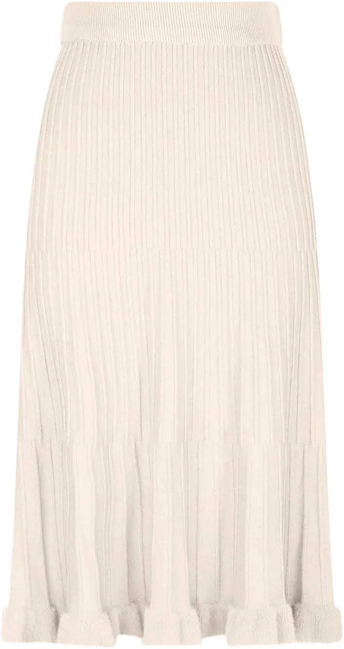 Long Skirts for Women Fall Casual High Waisted Ribbed Knit Midi Skirts Fashion Ruffle Pleated Knitted Half Skirt