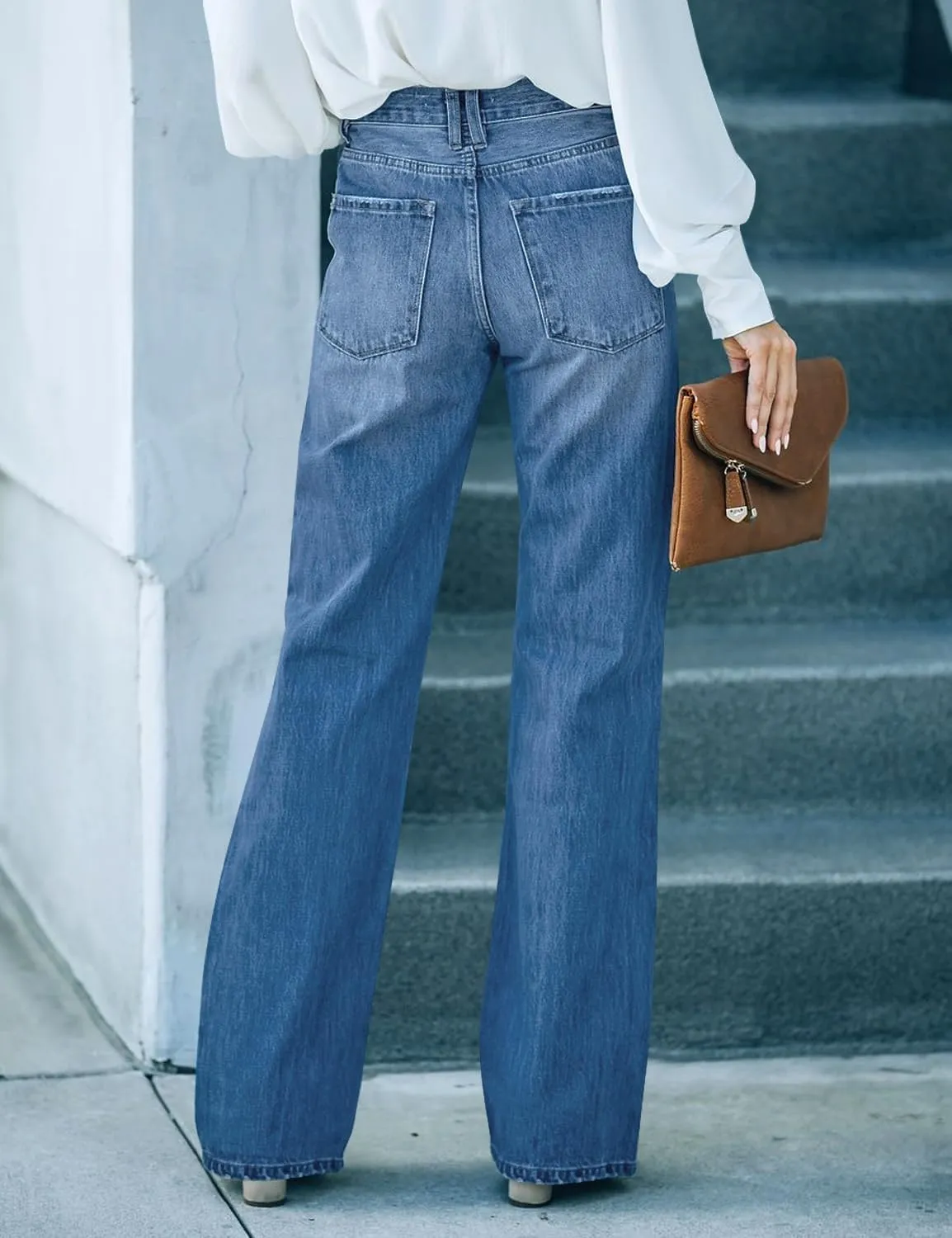 LookbookStore High Waisted Ripped Flare Jeans for Women Distressed Bell Bottom Jeans Wide Leg Pants