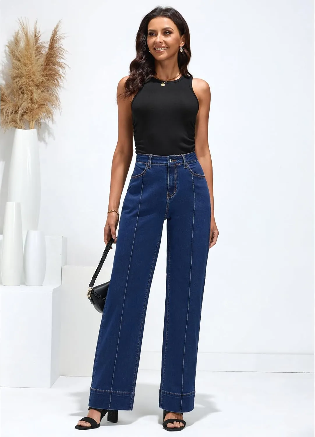 luvamia Wide Leg Jeans for Women Trendy High Waist Straight Leg Baggy Jeans Stretchy Denim Pants Trouser Jeans