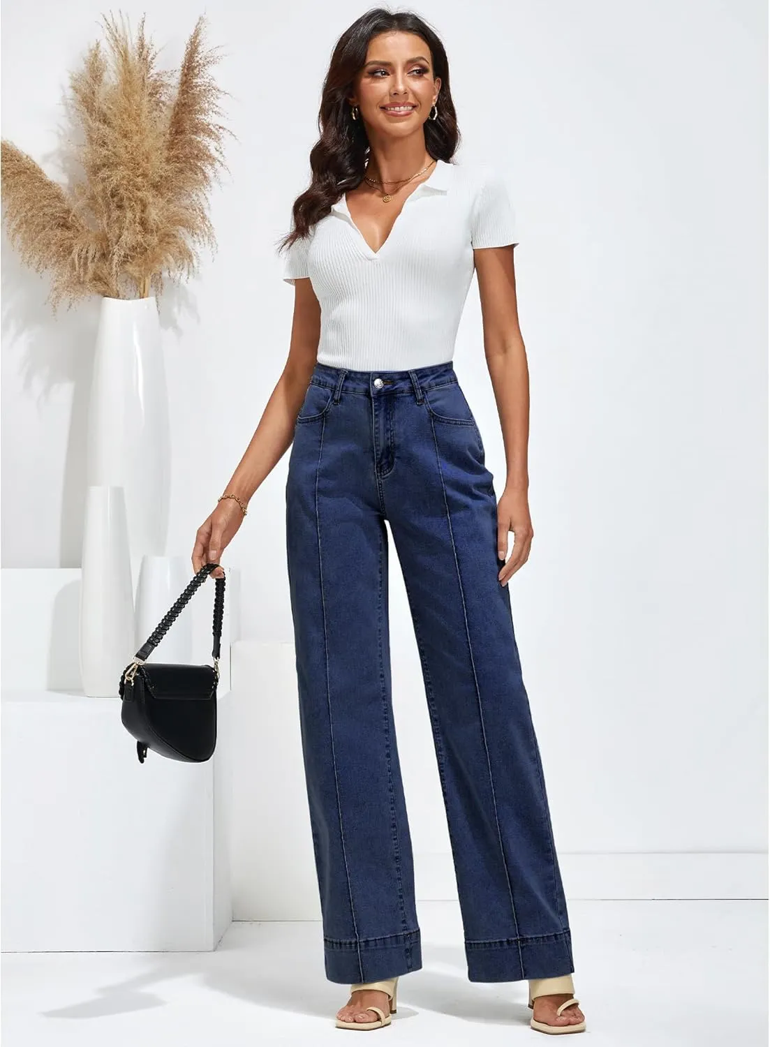 luvamia Wide Leg Jeans for Women Trendy High Waist Straight Leg Baggy Jeans Stretchy Denim Pants Trouser Jeans