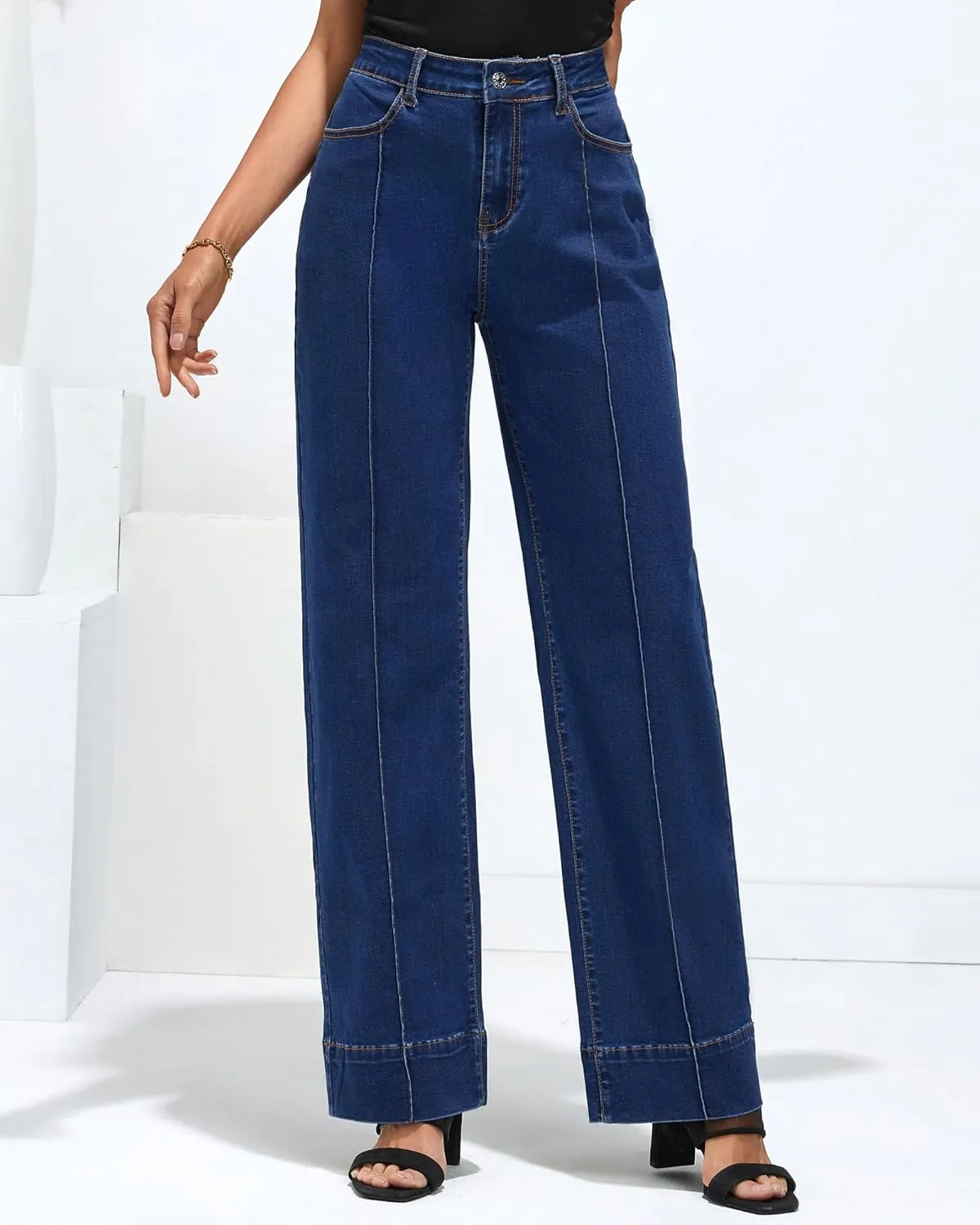 luvamia Wide Leg Jeans for Women Trendy High Waist Straight Leg Baggy Jeans Stretchy Denim Pants Trouser Jeans