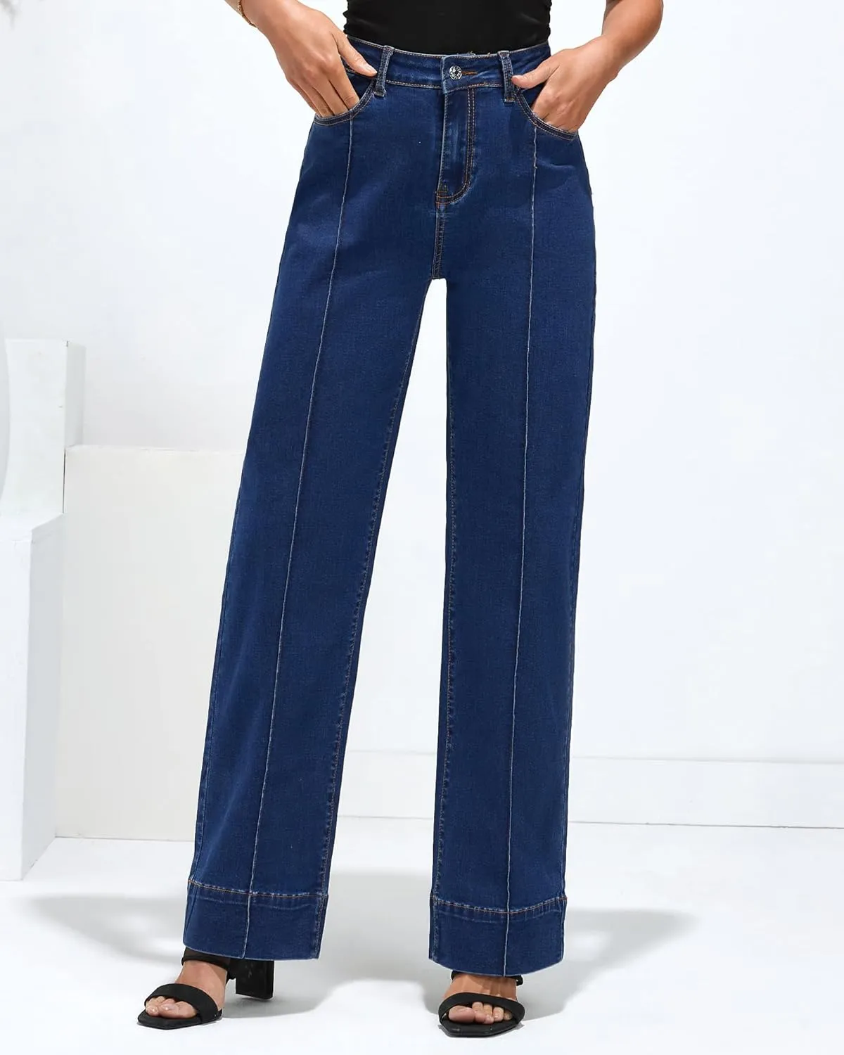 luvamia Wide Leg Jeans for Women Trendy High Waist Straight Leg Baggy Jeans Stretchy Denim Pants Trouser Jeans