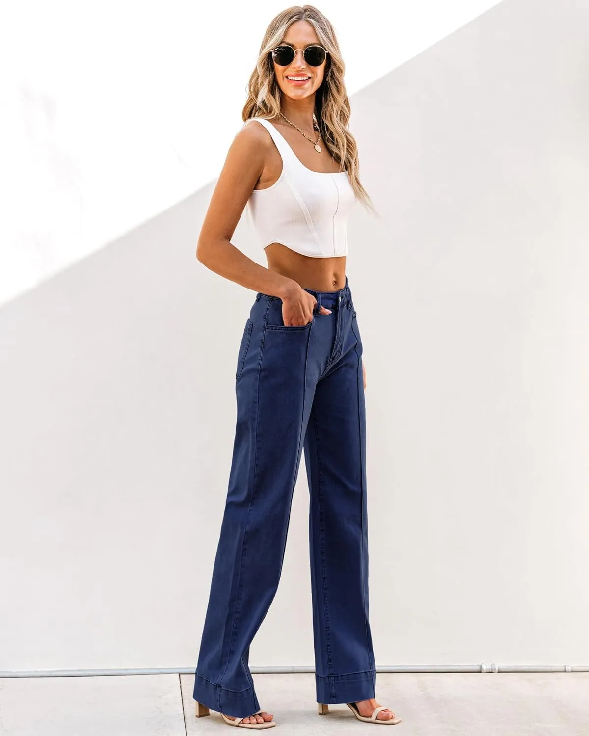 luvamia Wide Leg Jeans for Women Trendy High Waist Straight Leg Baggy Jeans Stretchy Denim Pants Trouser Jeans