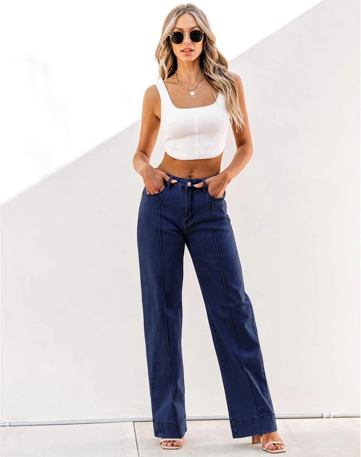 luvamia Wide Leg Jeans for Women Trendy High Waist Straight Leg Baggy Jeans Stretchy Denim Pants Trouser Jeans