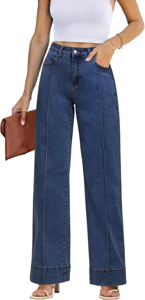 luvamia Wide Leg Jeans for Women Trendy High Waist Straight Leg Baggy Jeans Stretchy Denim Pants Trouser Jeans