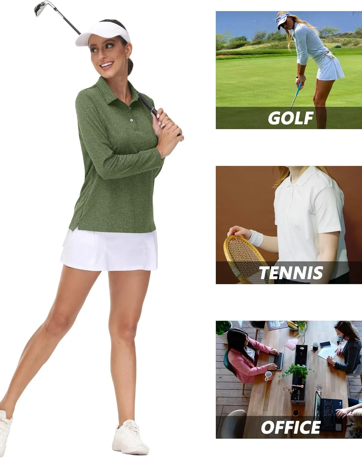 MAGCOMSEN Women's Golf Long Sleeve Polo Shirt UPF50  Sun Protection Workout Tops Quick Dry Tee