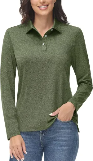 MAGCOMSEN Women's Golf Long Sleeve Polo Shirt UPF50  Sun Protection Workout Tops Quick Dry Tee